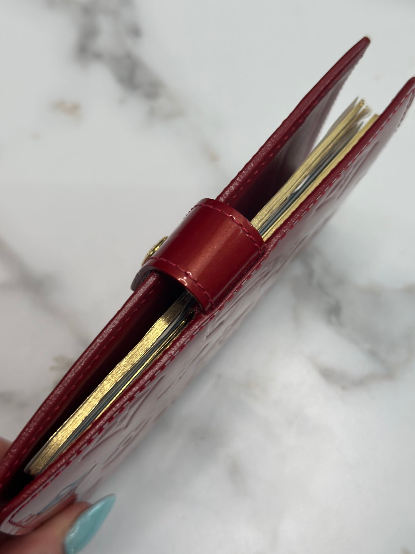 Pre-owned Louis Vuitton red vernis Vernis Small Ring Agenda Cover Pomme D'Amour agenda PM