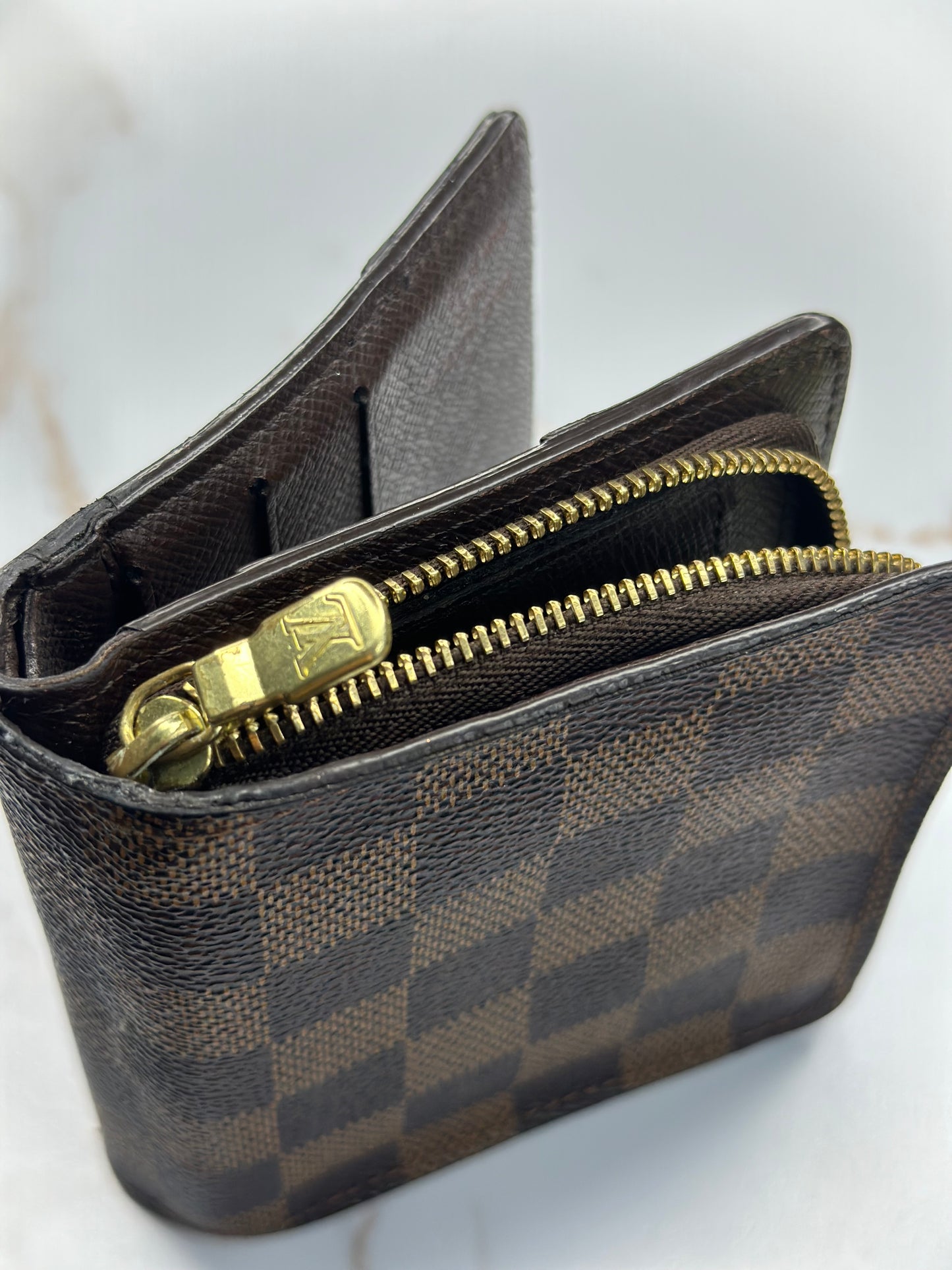 Pre-owned Louis Vuitton Damier ebene canvas compact wallet