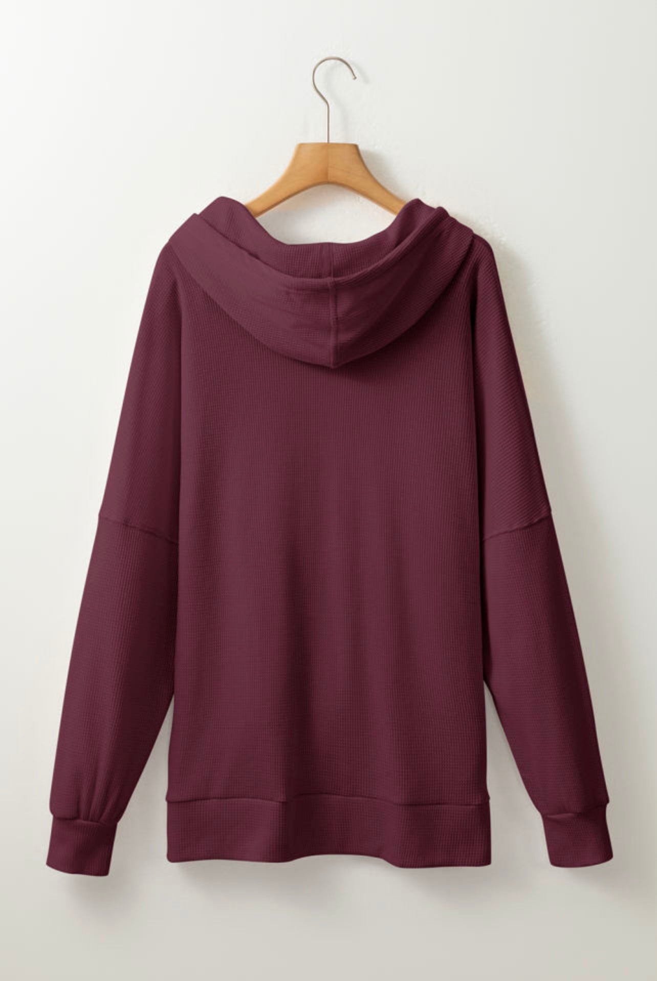 Burgundy Waffle Knit Split Side Hoodie