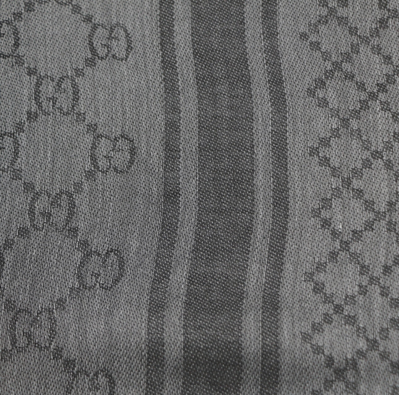 Pre-owned Gucci GG pattern wool and silk blend grey and black scarf