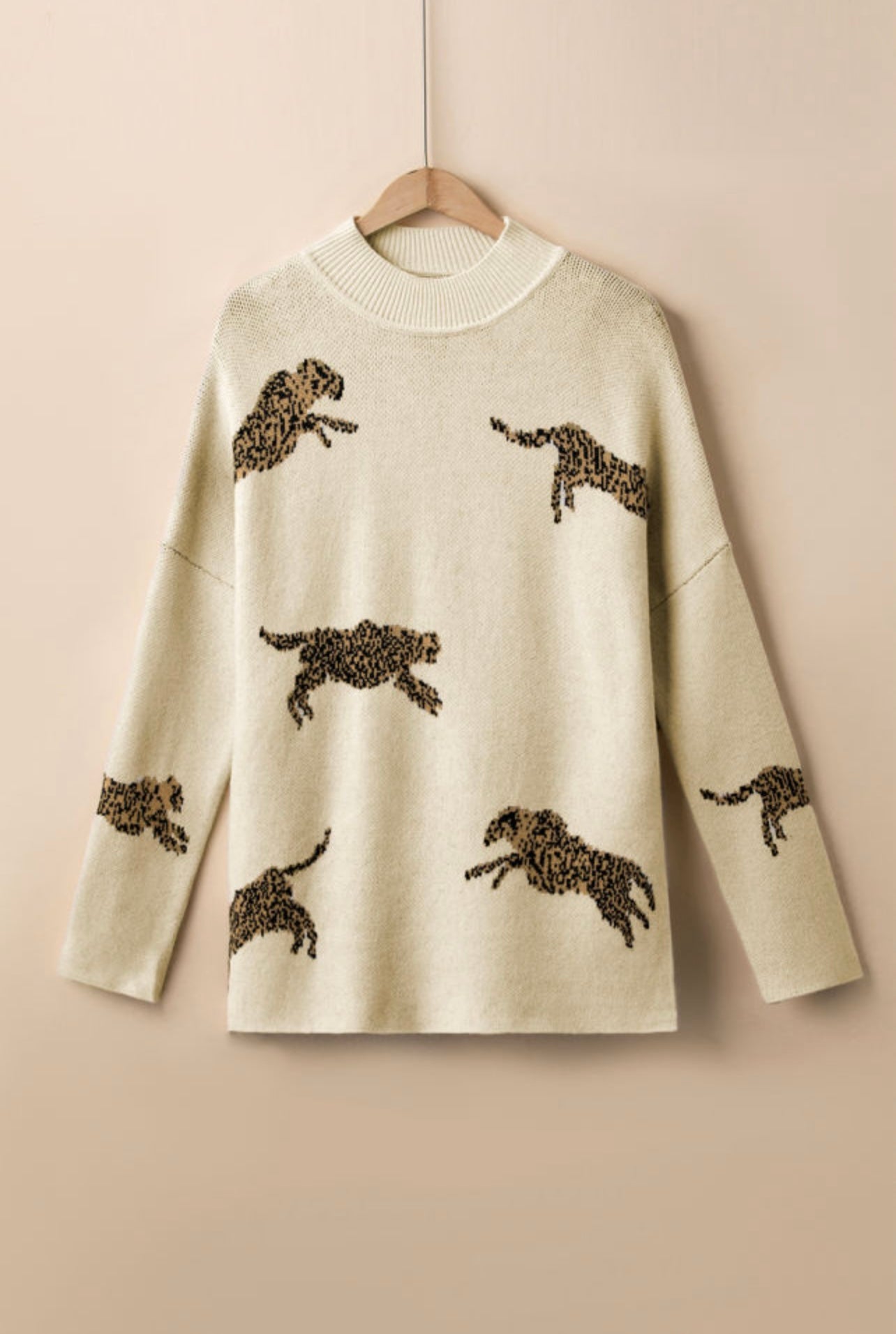 Cheetah Cream Split Side Sweater