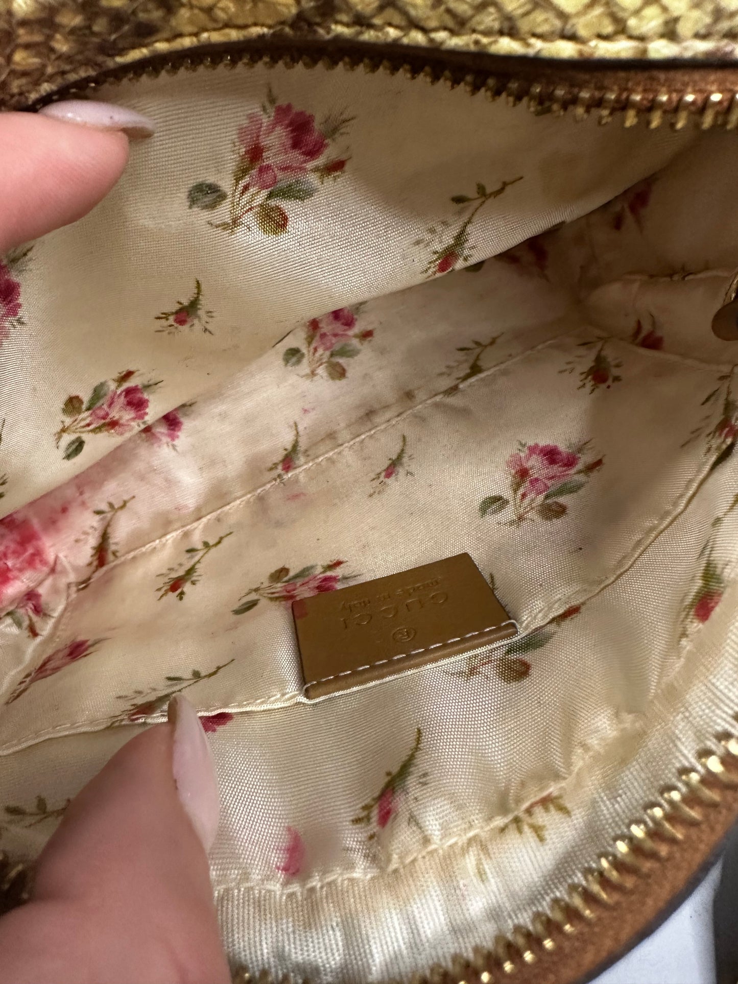 Pre-owned Gucci Raffia Elaphe Mini Ophidia Shoulder Bag Natural Cream Brown