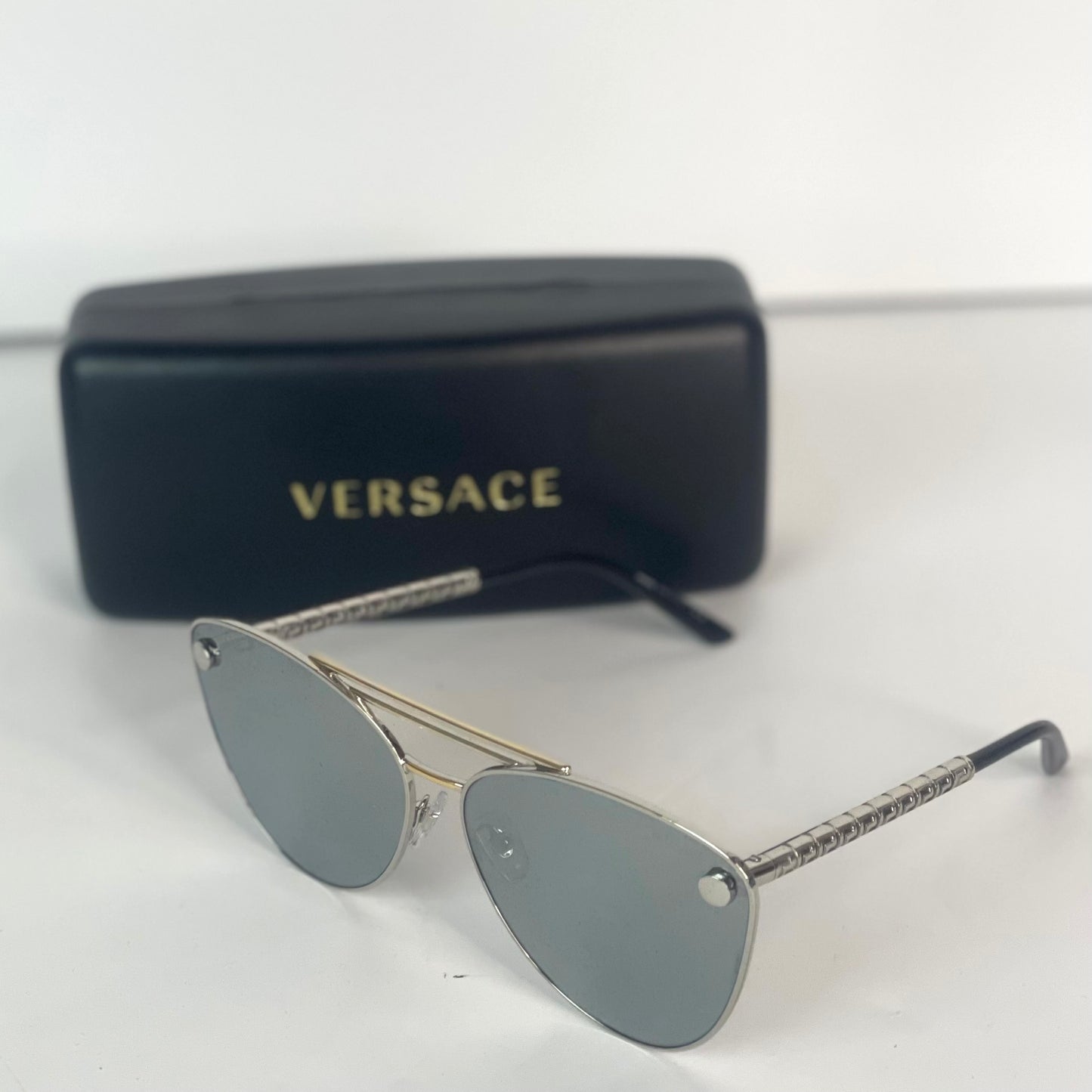 #11 Pre-Owned Versace Silver-Gold Aviator Style Sunglasses