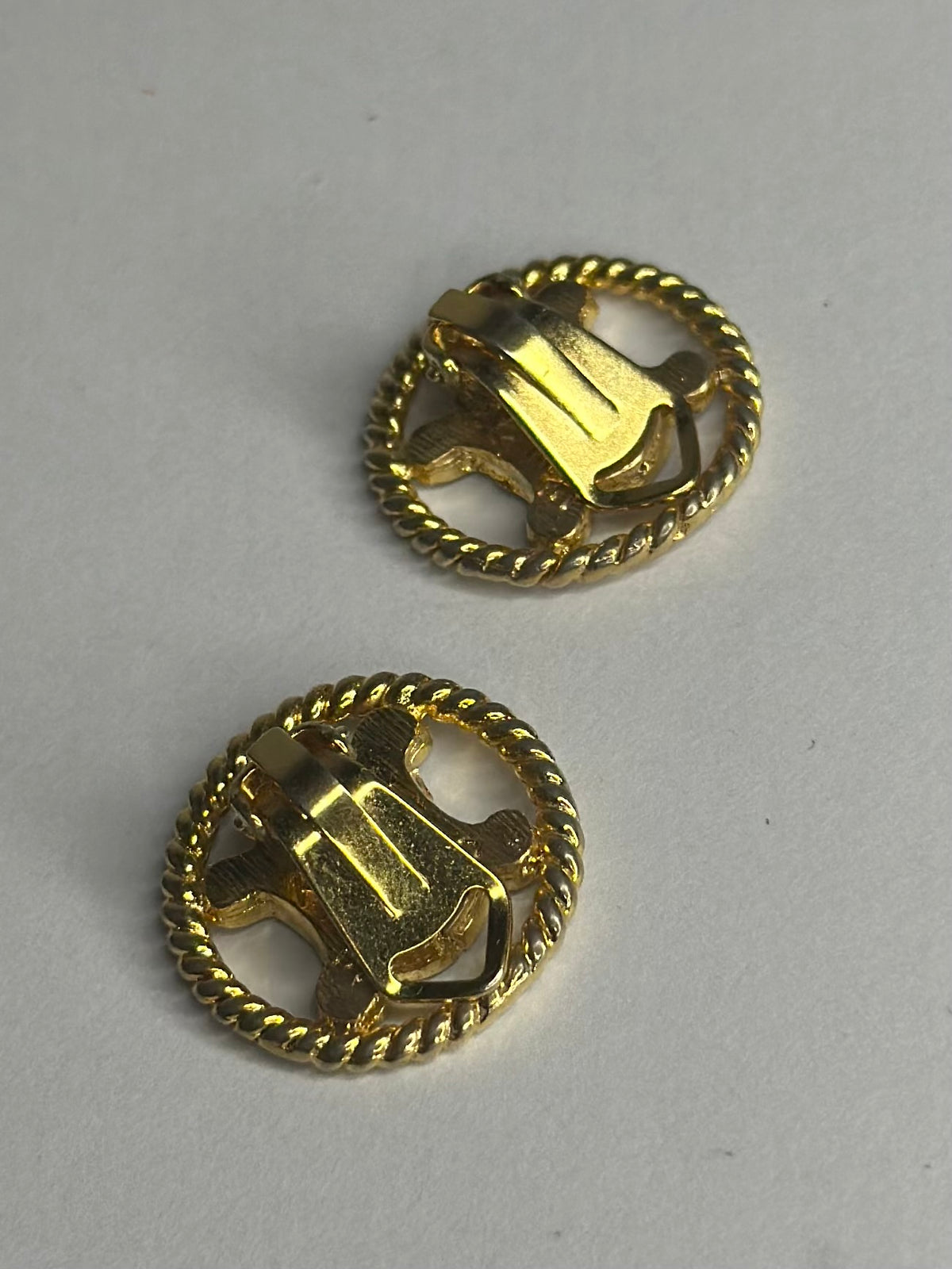 Pre-owned Celine Triomphe Rhinestone Circle Gold clip on Earrings