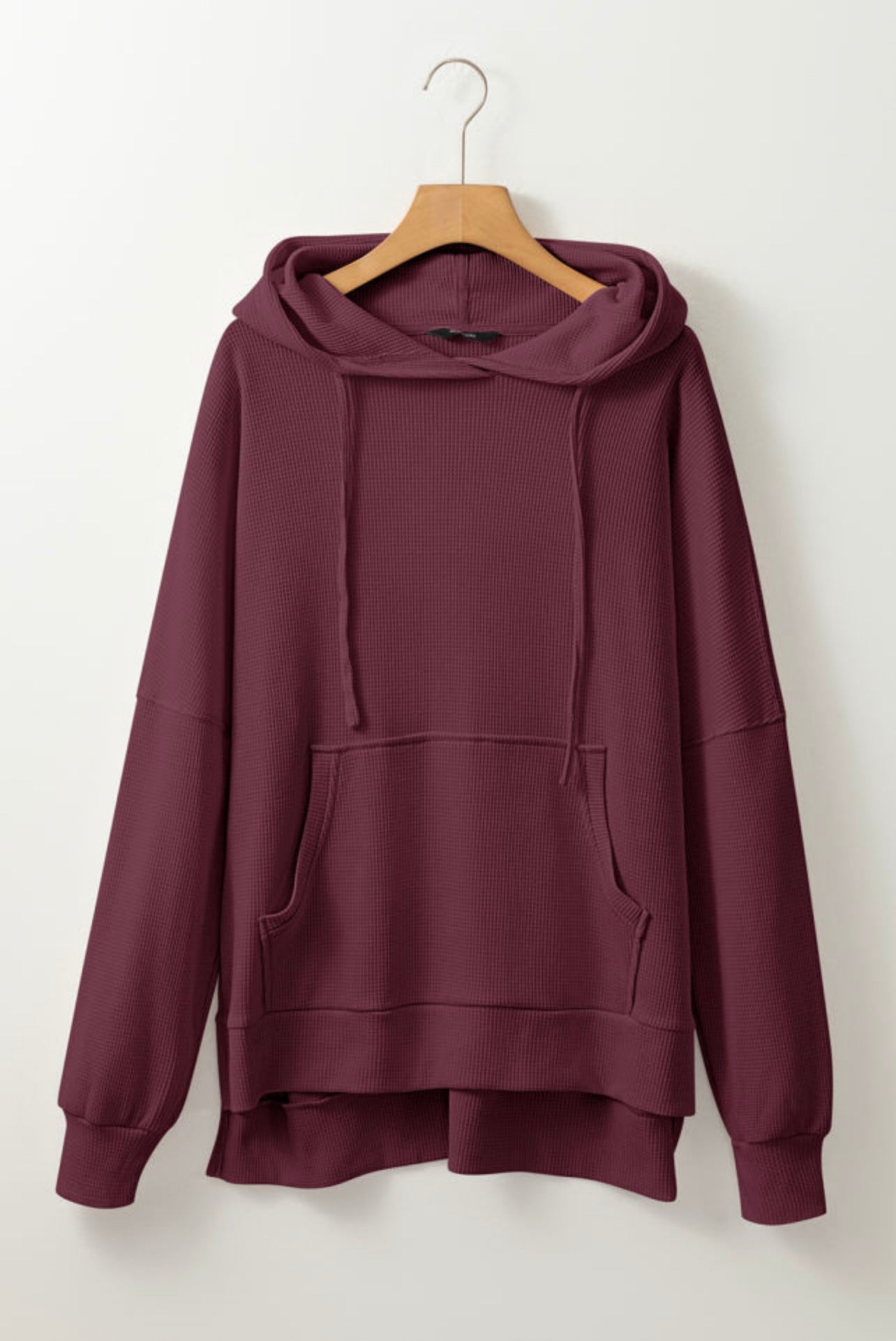 Burgundy Waffle Knit Split Side Hoodie