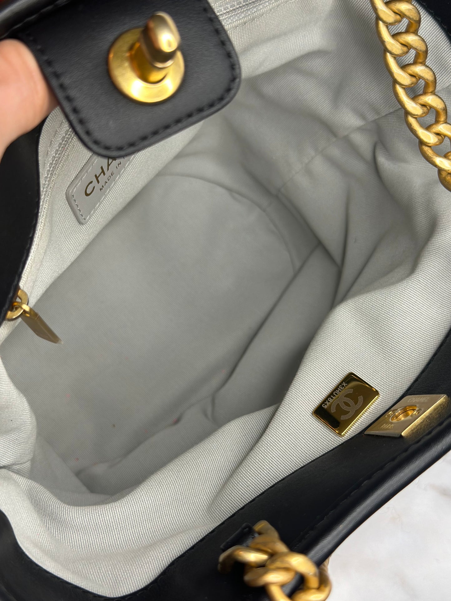 Pre-owned Chanel Coco Mark Chain Shoulder Bag Tote Tweed Leather Black Gray Multicolor Gold Hardware