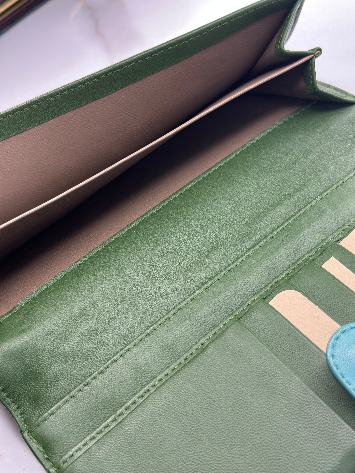 Pre-owned Bottega Veneta rare green and turquoise colorwave Intrecciato woven leather long wallet