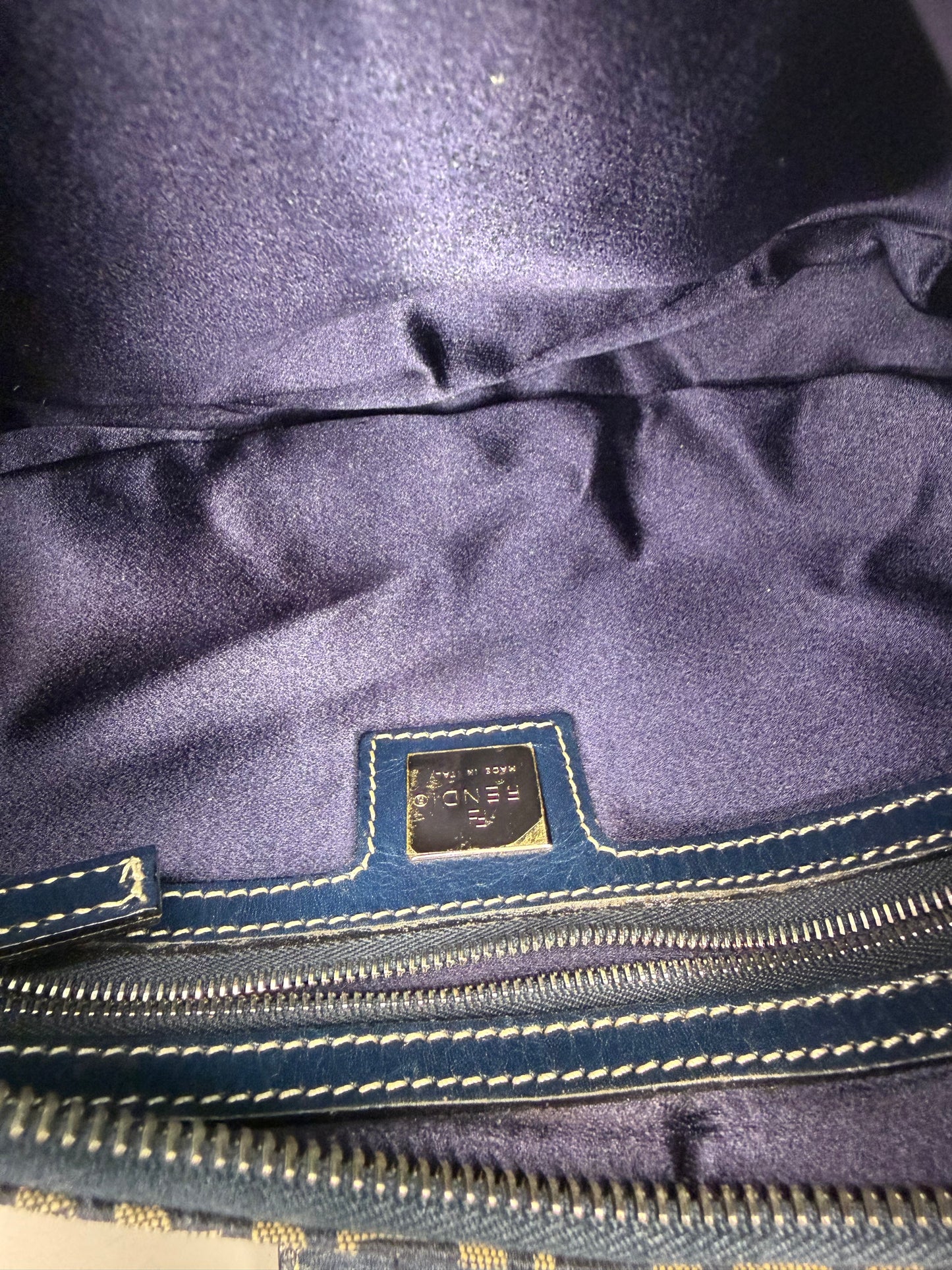Pre-owned Fendi Fendi Zucca Mama Half Moon Navy Shoulder Bag