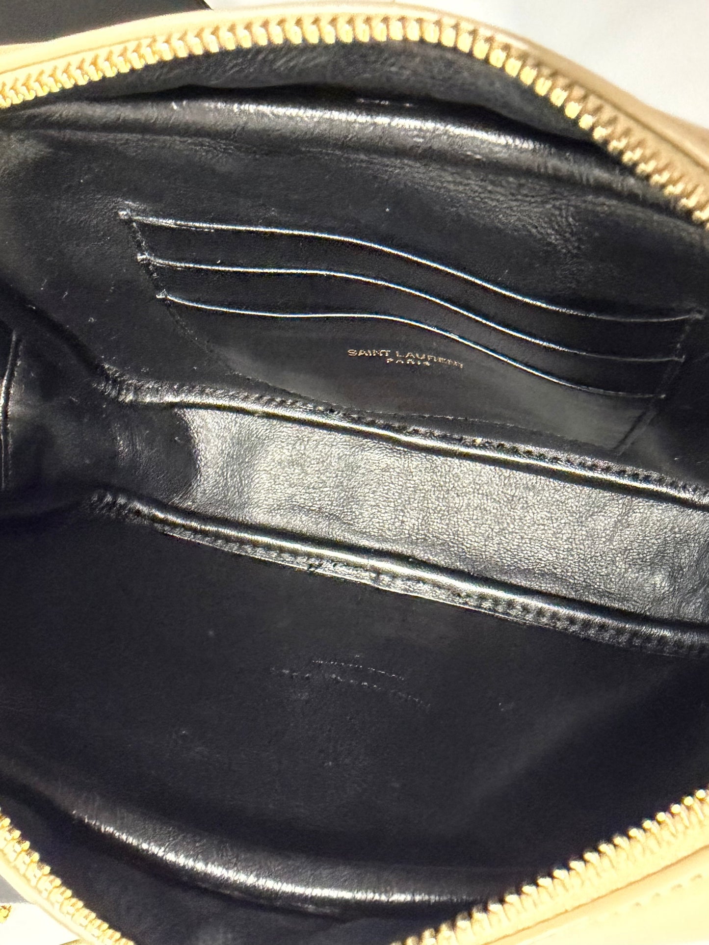 Pre-owned Saint Laurent Lou Mini YSL Camera Bag in Smooth Quilted beige Leather