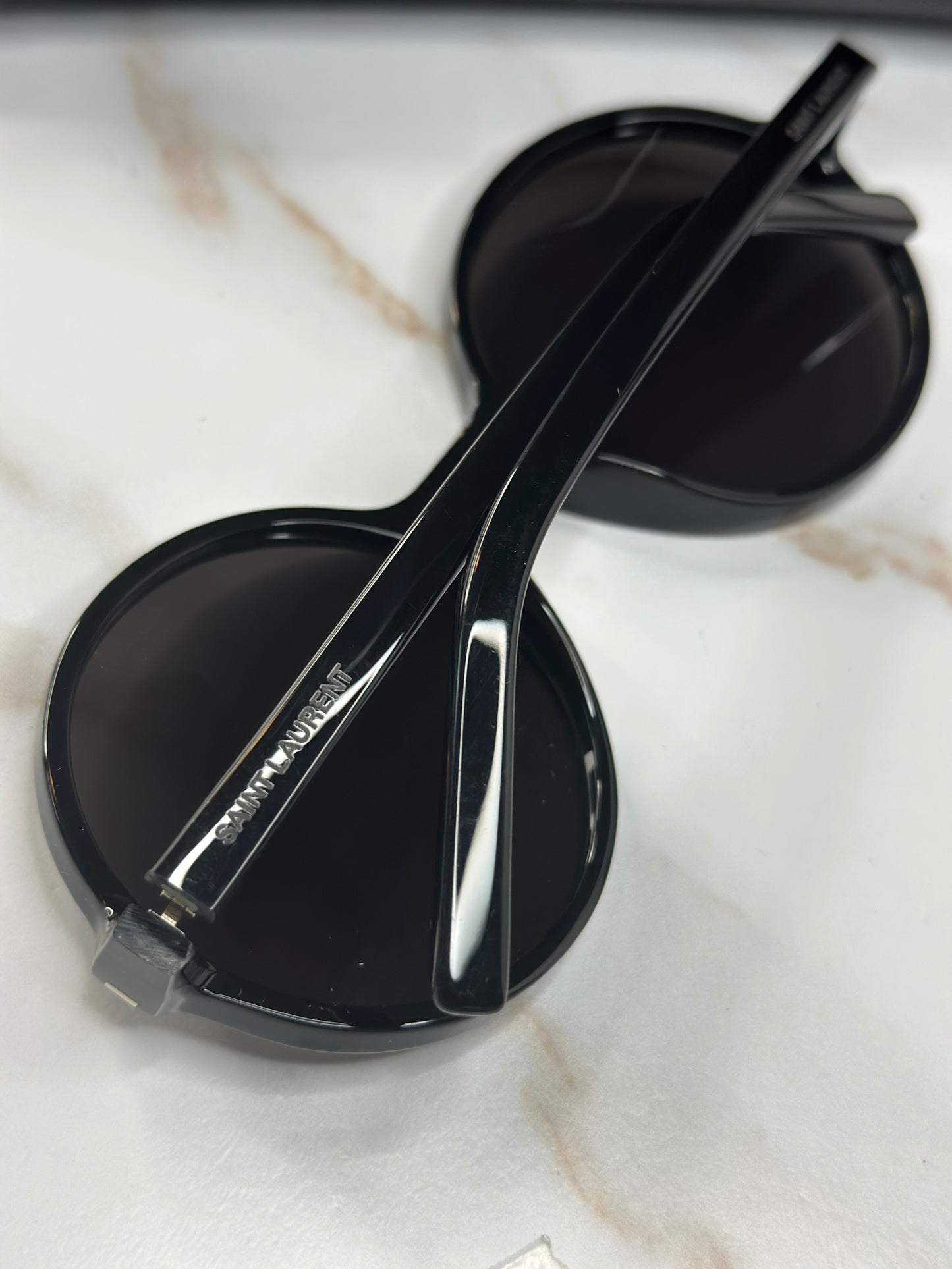 Pre-owned Saint Laurent round frame shiny black sunglasses