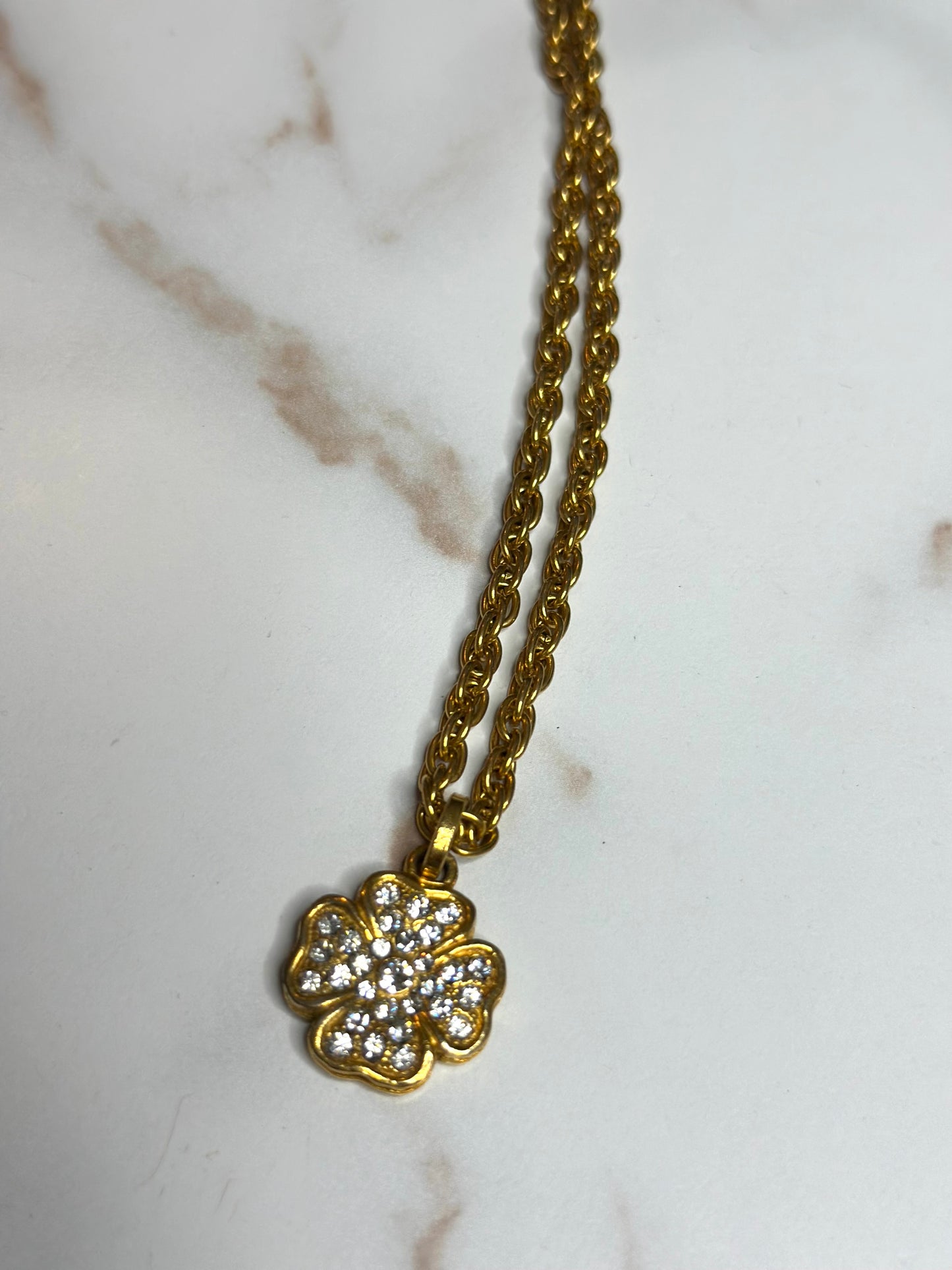 Pre-owned Chanel Four-Leaf Clover Strass Pendant Necklace