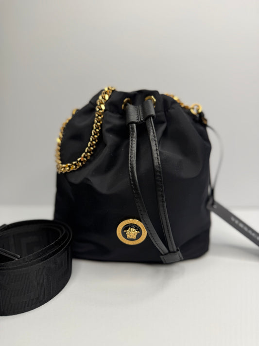 Pre-owned Versace nylon Medusa bucket shoulder bag
