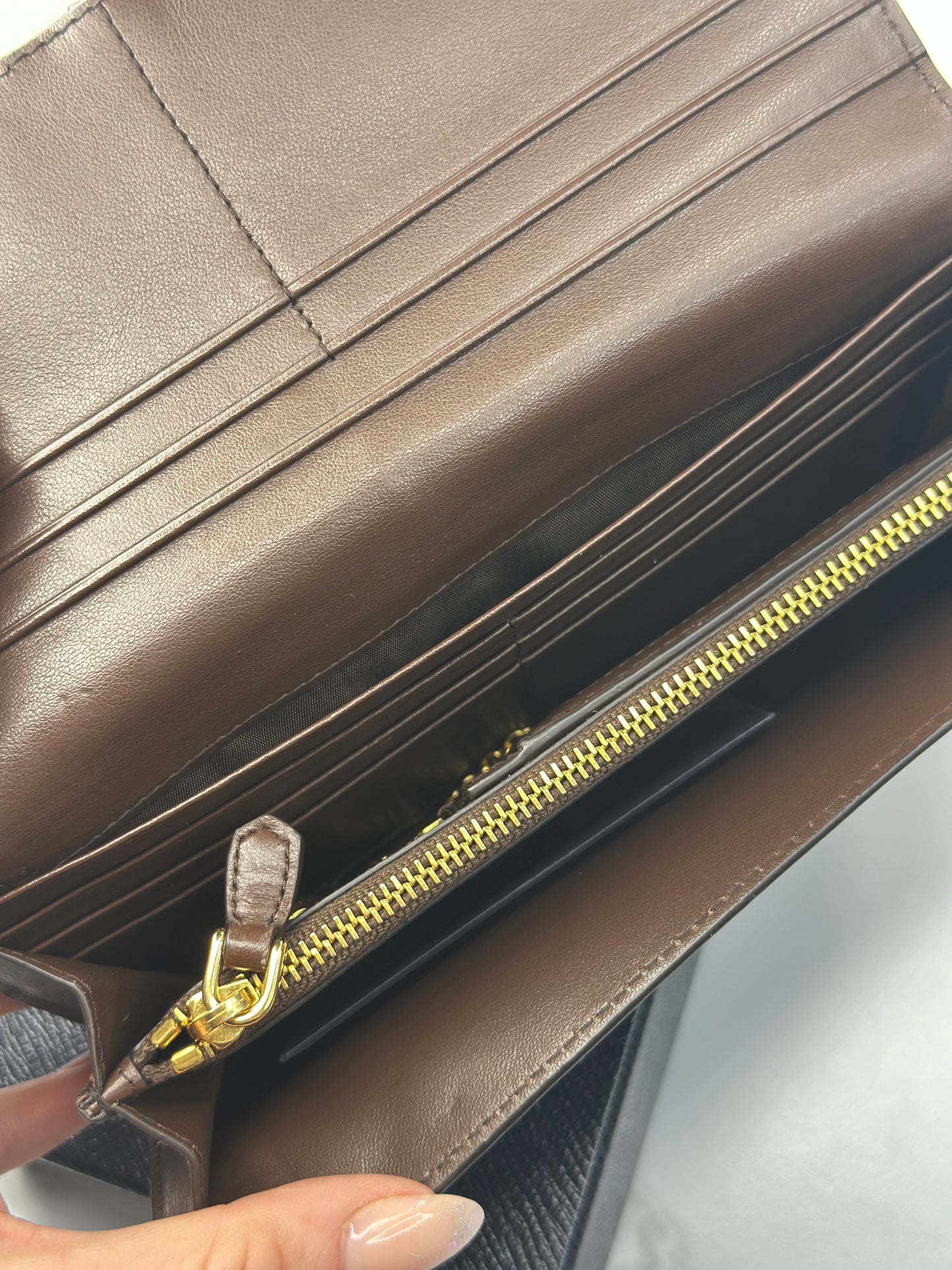 Pre-owned Prada beige x Brown canvas long wallet