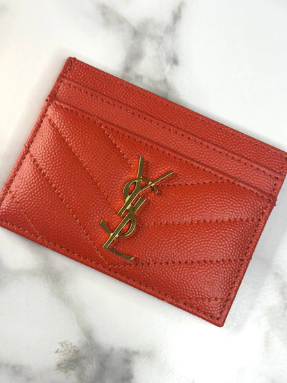 Pre-owned Saint Laurent grain de poudre leather card holder