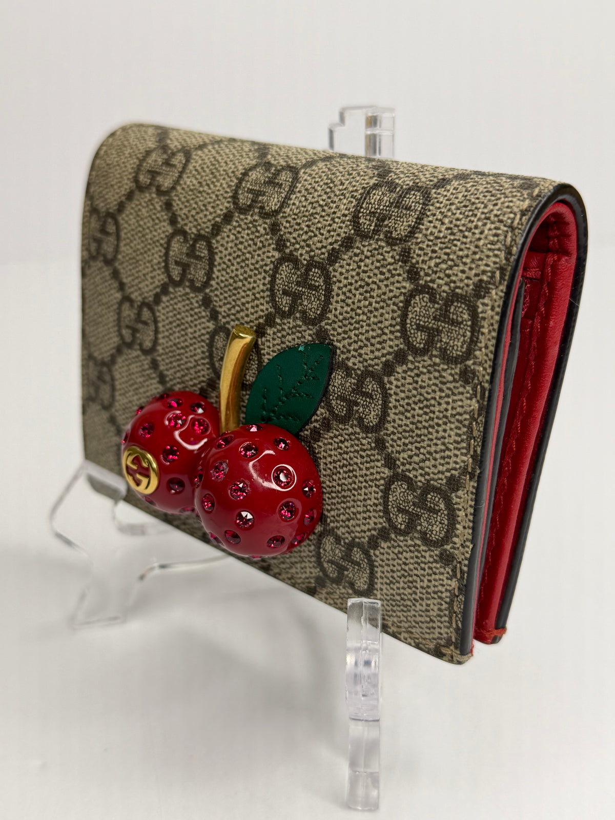 Pre-owned Gucci, supreme canvas, cherry, compact wallet