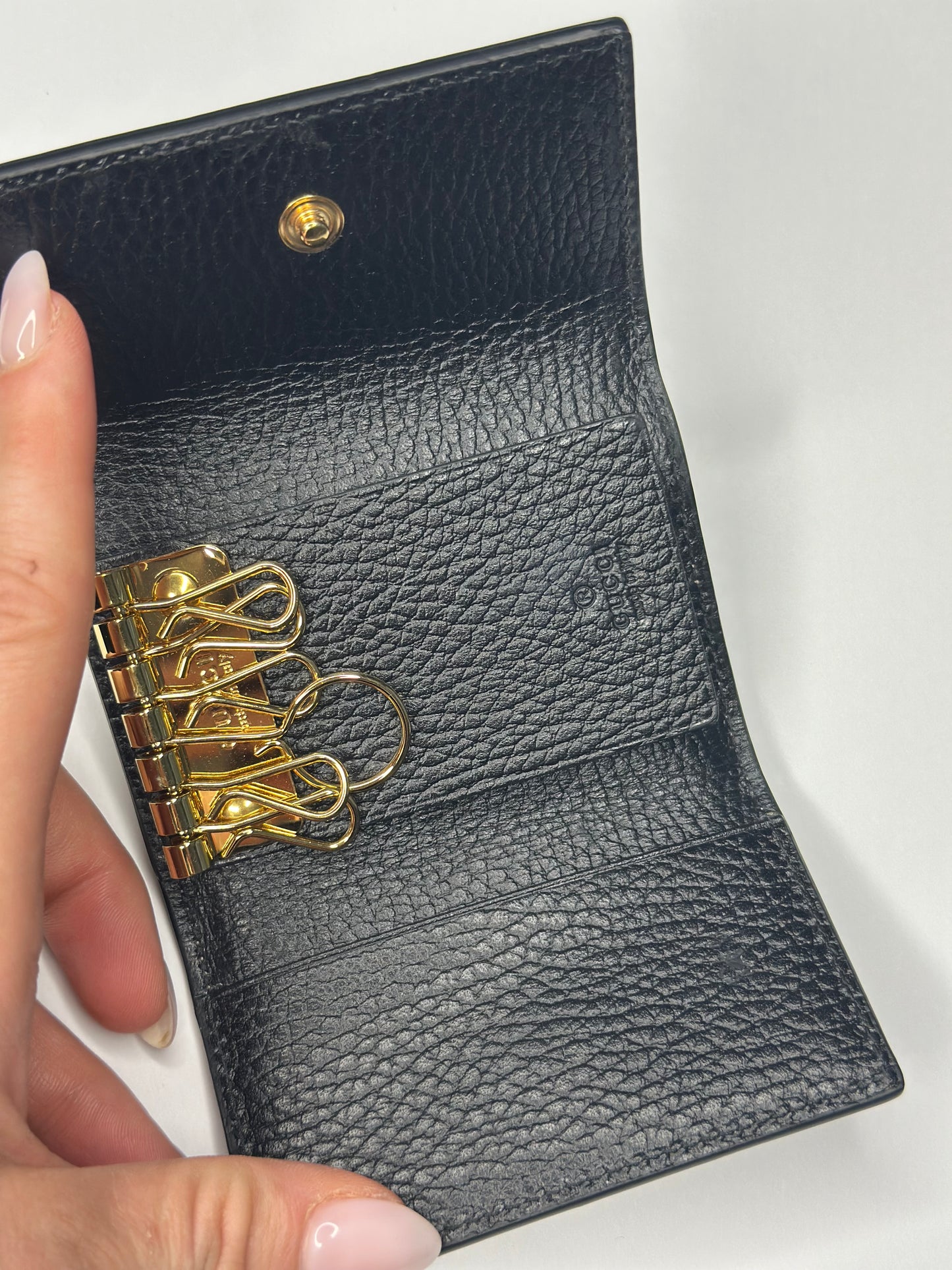 Pre-owned Gucci GG Marmont leather x canvas key holder