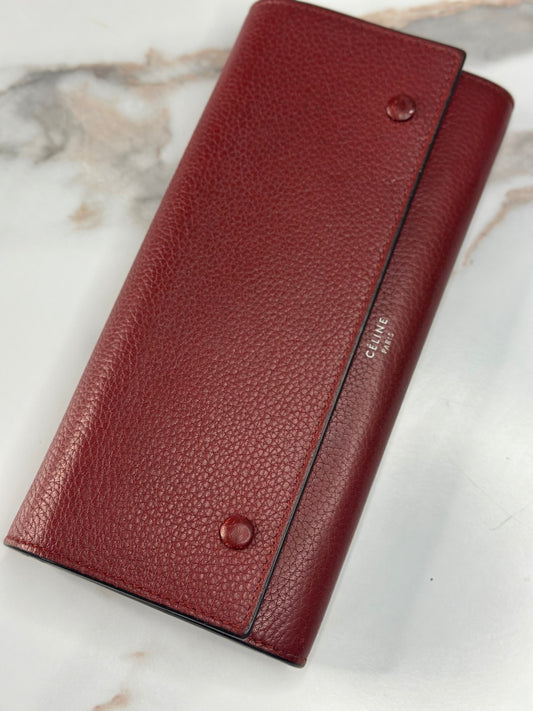 Pre-owned Celine Burgundy Leather Multifunction Flap Wallet