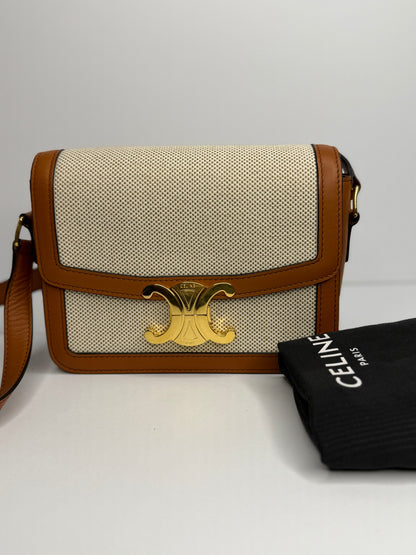 Pre-owned Celine TEEN TRIOMPHE BAG IN TEXTILE AND CALFSKIN