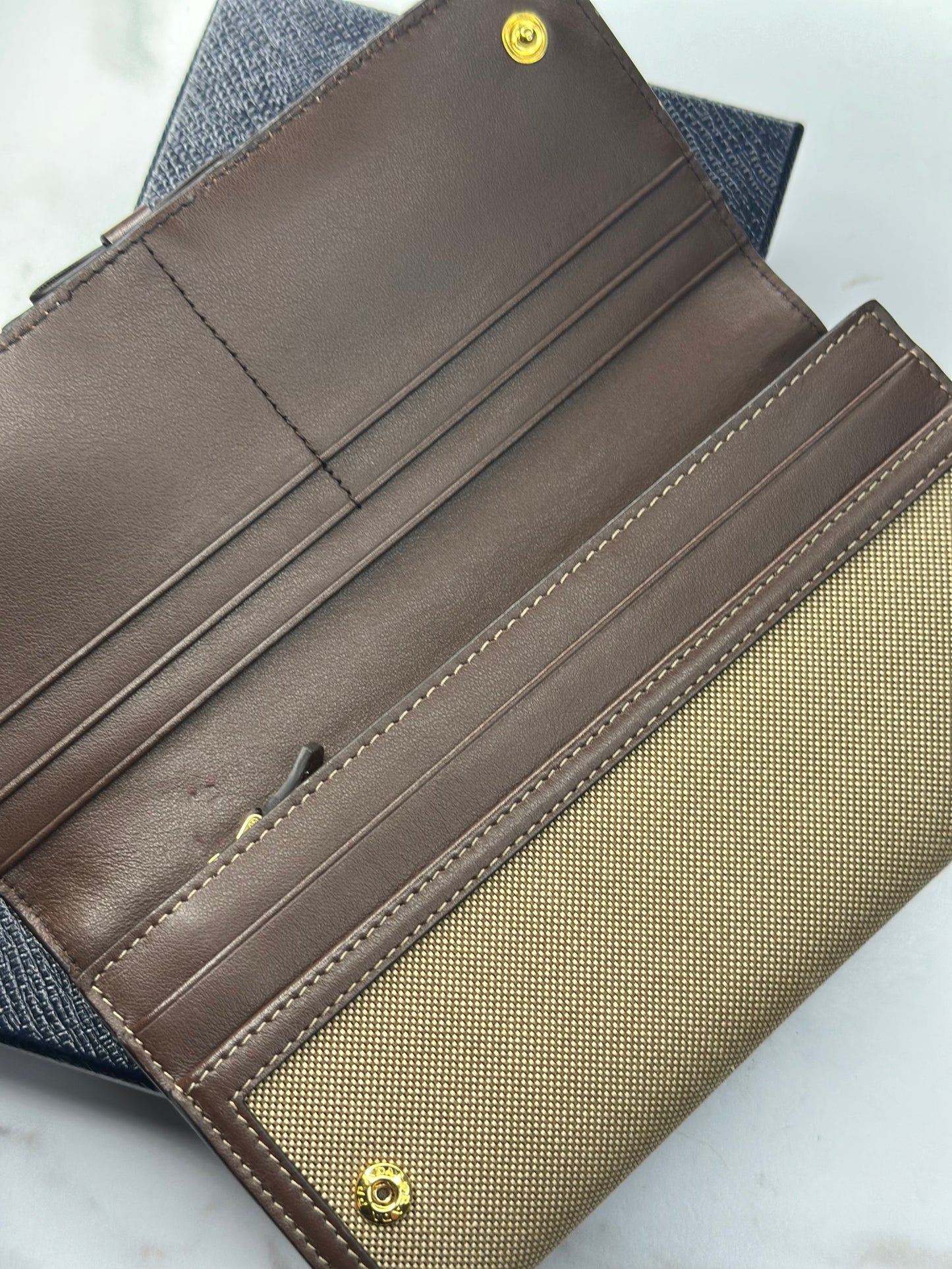 Pre-owned Prada beige x Brown canvas long wallet
