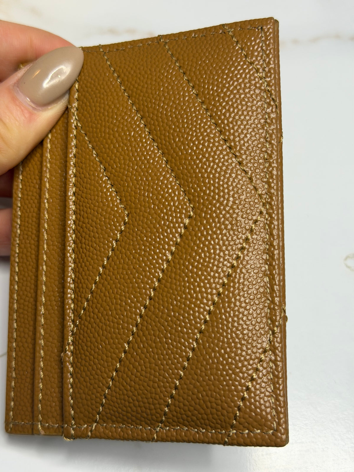 Pre-owned Saint Laurent Grain De Poudre Matelasse brown card holder
