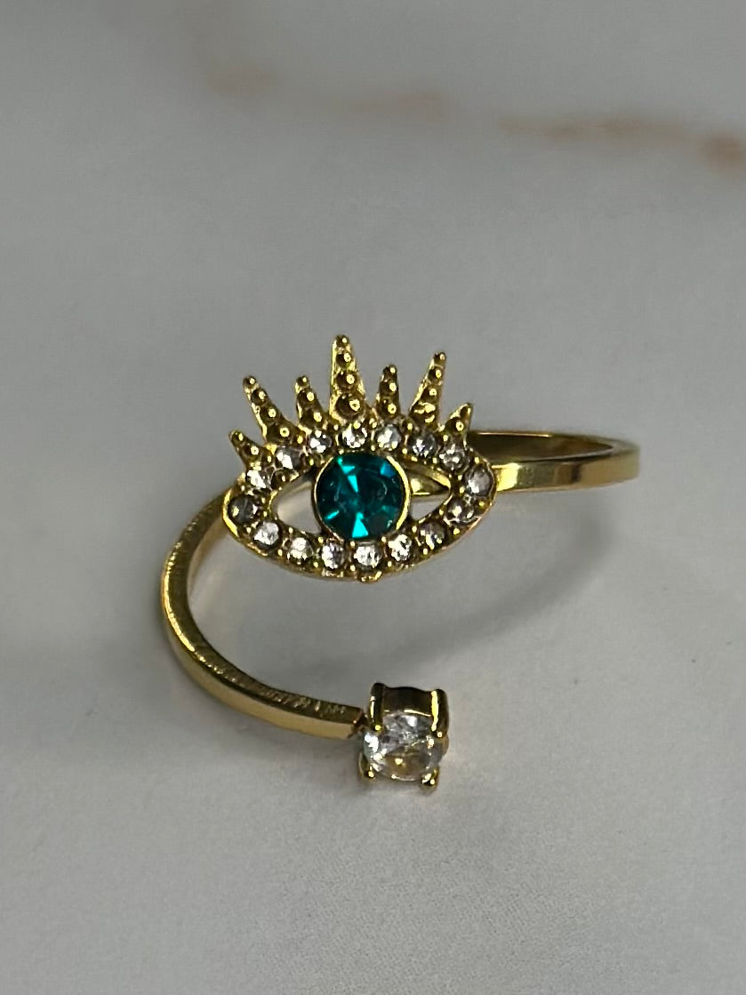 All seeing eye teal adjustable ring