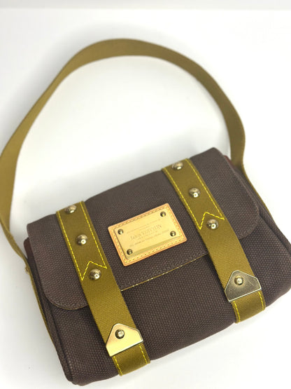 Pre-owned Louis Vuitton Antigua Sac Rabat bag in brown canvas with olive green straps