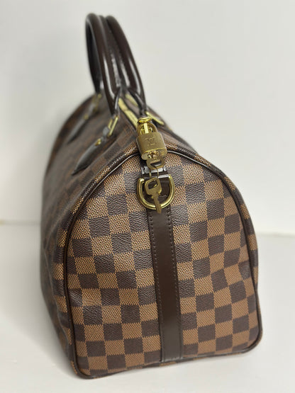 Pre-owned Louis Vuitton Damier Ebene Canvas speedy 30 bandolier crossbody