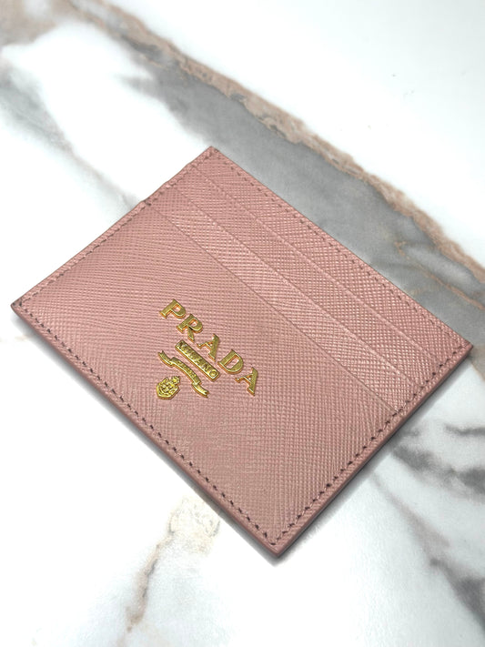 Pre-owned Prada light pink Saffiano leather card holder