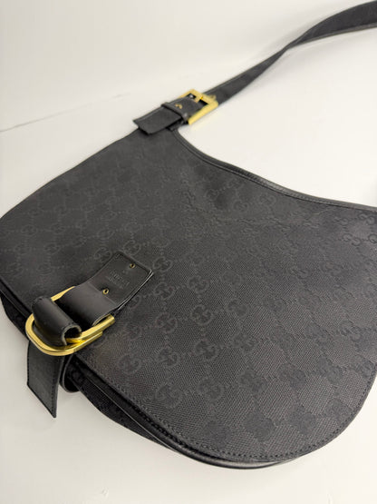 Pre-owned Gucci GG black canvas, half moon shoulder bag