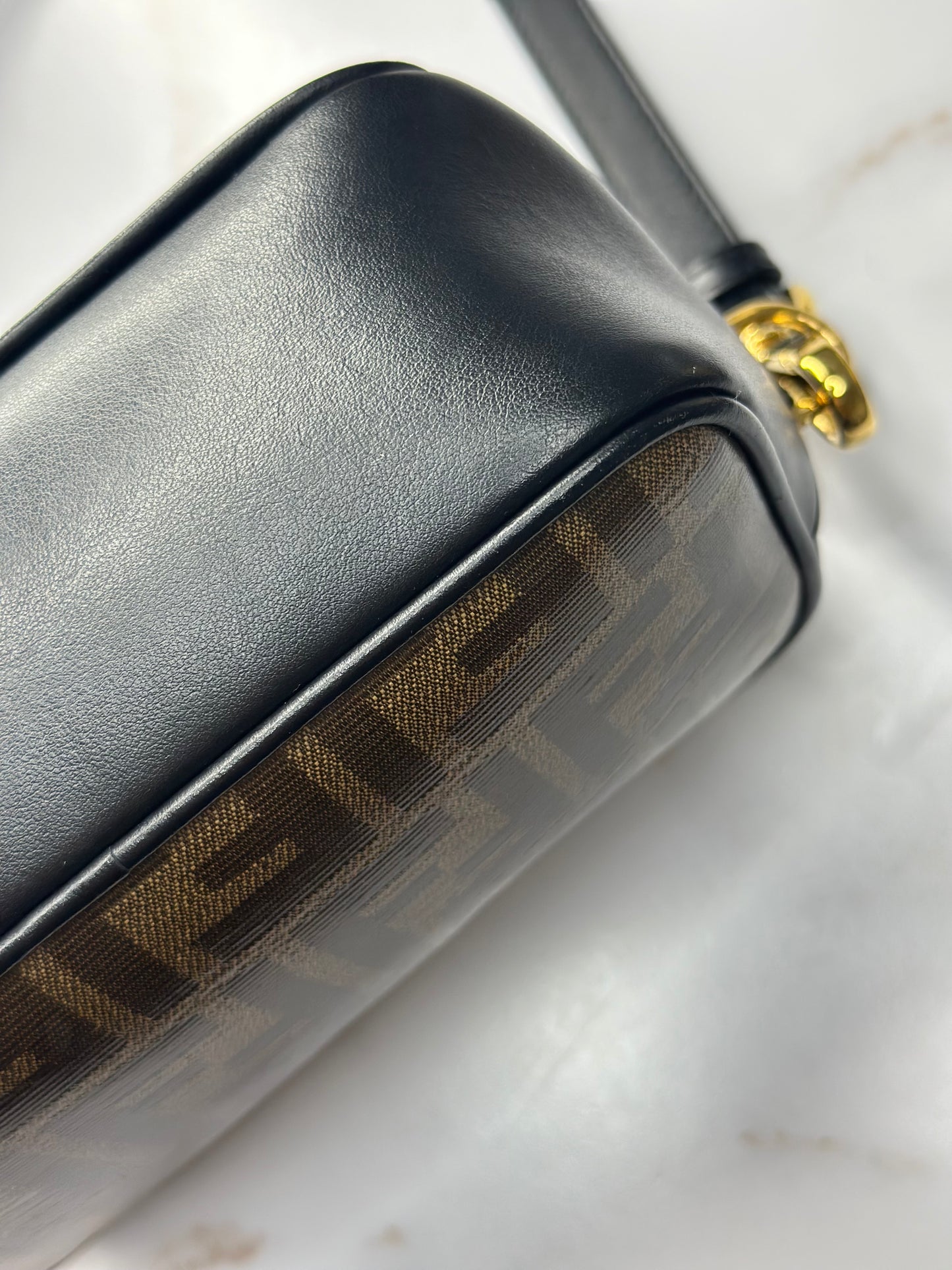Pre-owned Fendi Glazed Fabric Vitello  Stamp Camera Bag