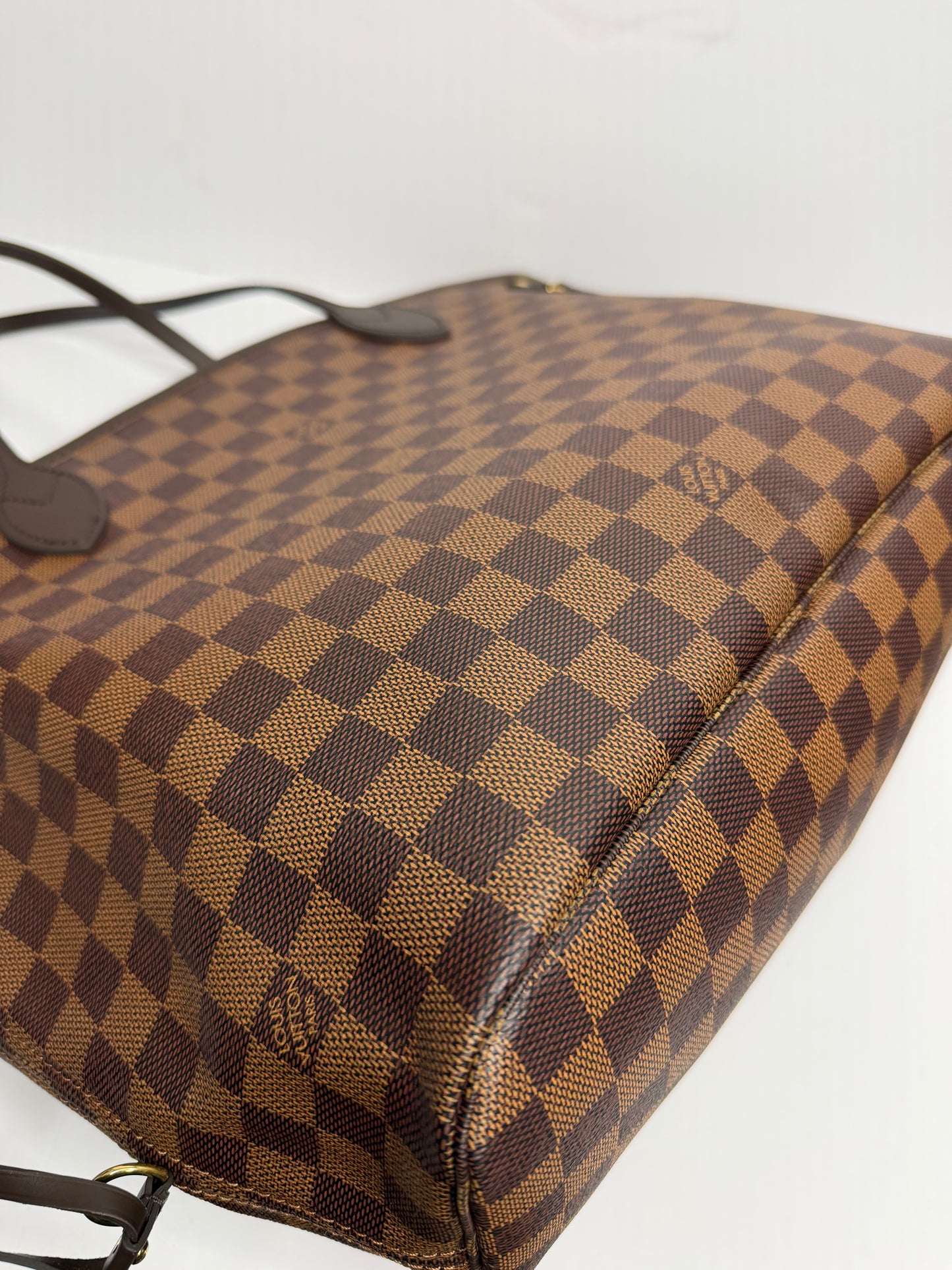 Pre-owned Louis Vuitton Damier Ebene Canvas micro chipped neverfull MM tote