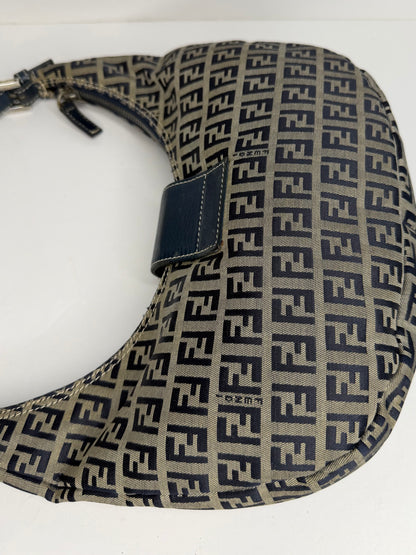 Pre-owned Fendi Fendi Zucca Mama Half Moon Navy Shoulder Bag