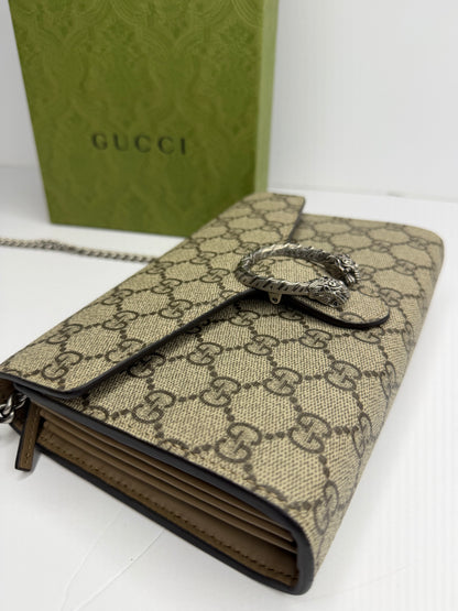 Pre-owned Gucci Dionysus supreme canvas wallet on chain, Crossbody