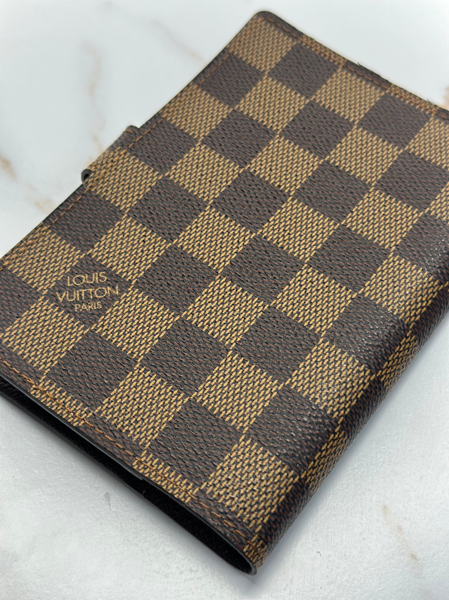 Pre-owned Louis Vuitton Damier Ebene canvas agenda PM w/stickers