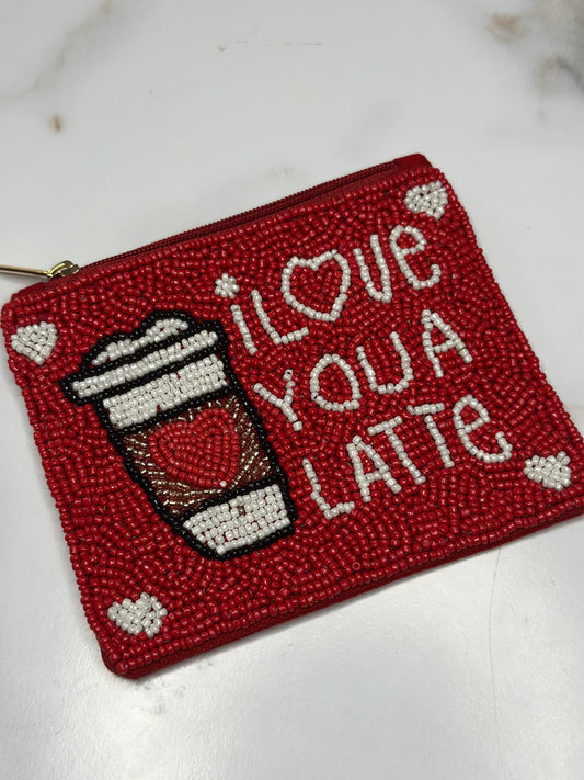 I love you a latte beaded pouch
