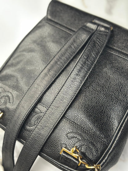 Pre-owned Chanel Black Caviar leather triple C vintage backpack 1996-1997
