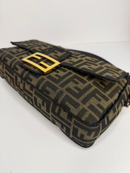 Pre-owned Fendi Baguette Brown FF Jacquard Fabric With Gold Hardware