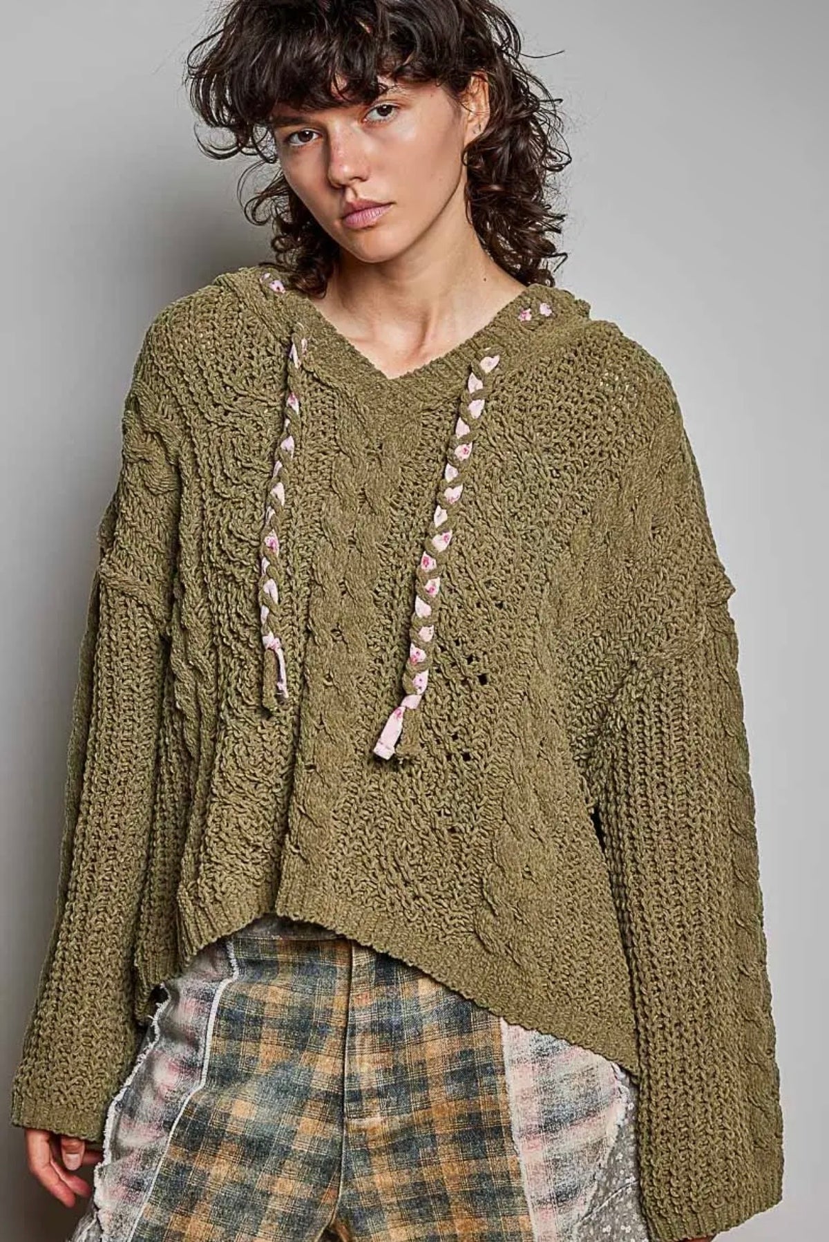 Moss khaki oversize cable knit sweater
