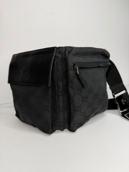 Pre-owned Gucci GG black canvas double pocket belt bag