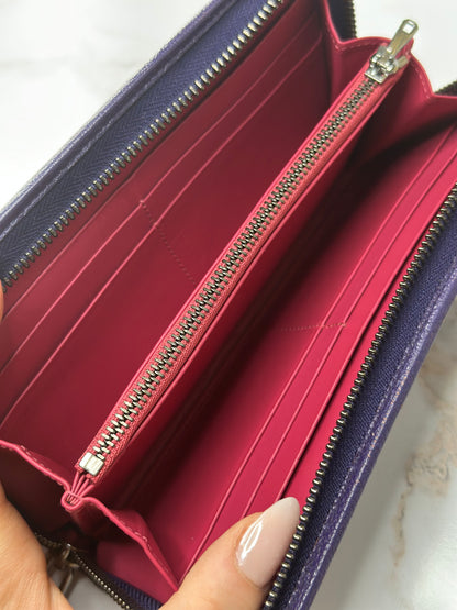 Pre-owned Loewe Anagram continental zip wallet in pebble-grained lilac purple leather