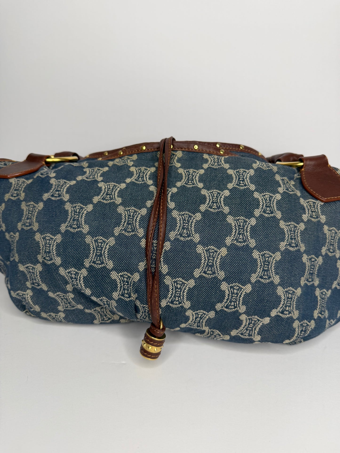 Pre-owned Celine Macadam denim and leather Bittersweet hobo bag