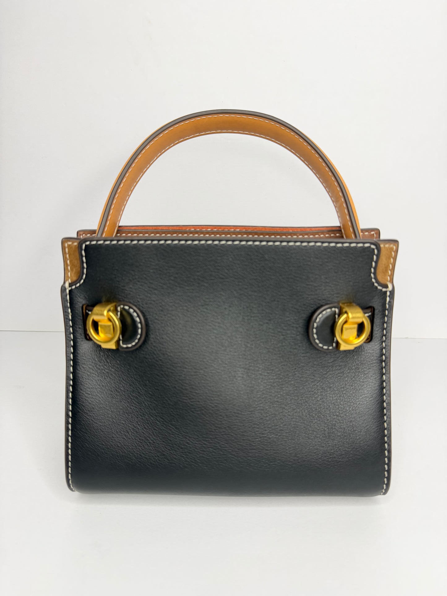 Pre-owned Tory Burch Petite Lee Radziwill Double Bag Black Leather/Brown Suede