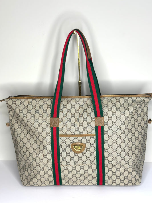 Pre-owned Gucci Vintage GG Plus canvas Sherry line weekender tote