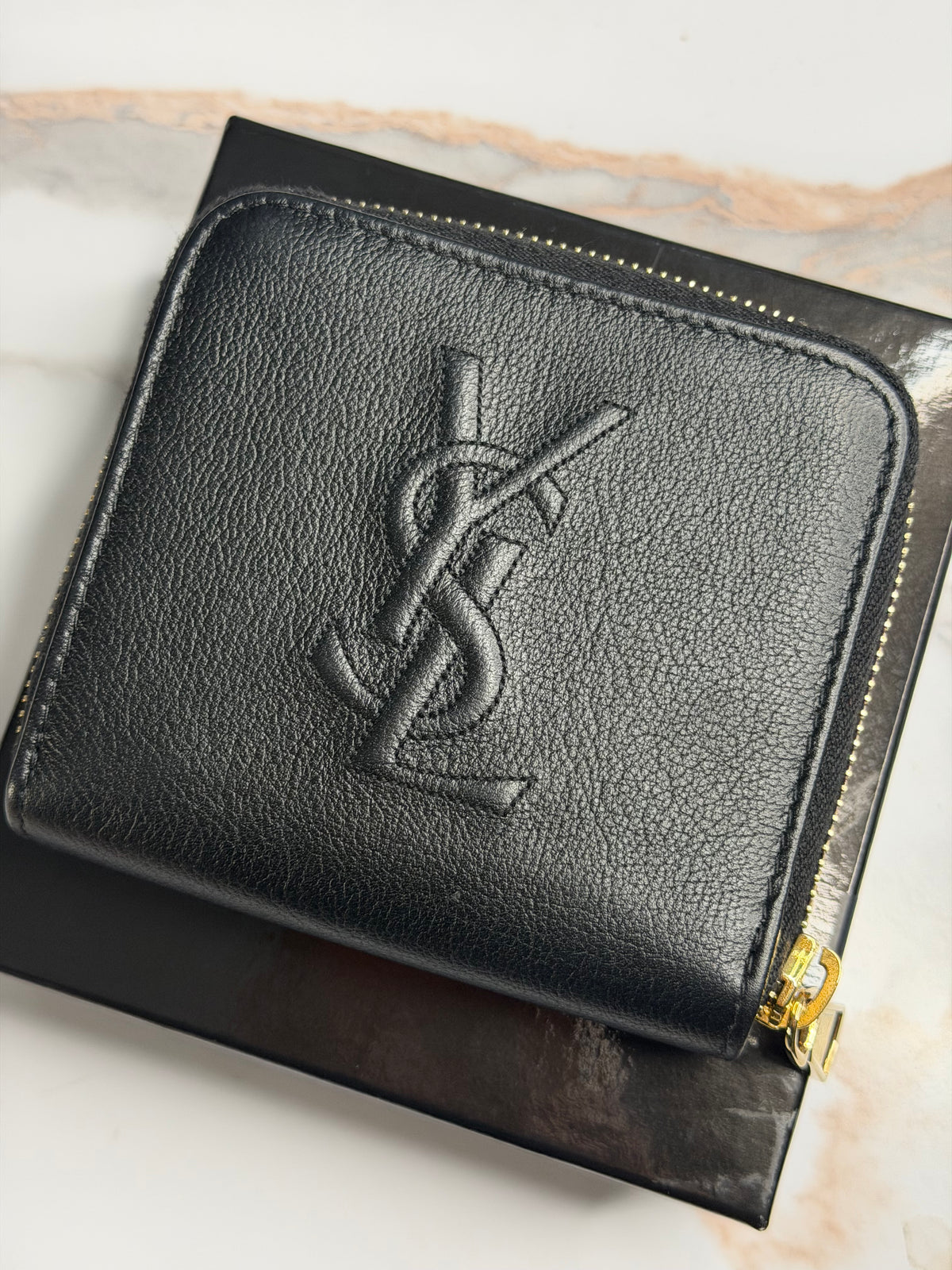 Pre-owned Saint Laurent black, leather, compact zip wallet