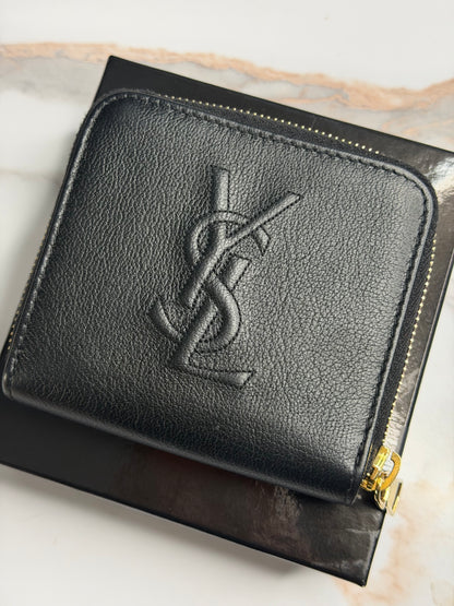 Pre-owned Saint Laurent black, leather, compact zip wallet