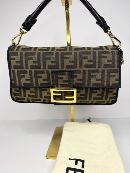 Pre-owned Fendi Baguette Brown FF Jacquard Fabric With Gold Hardware