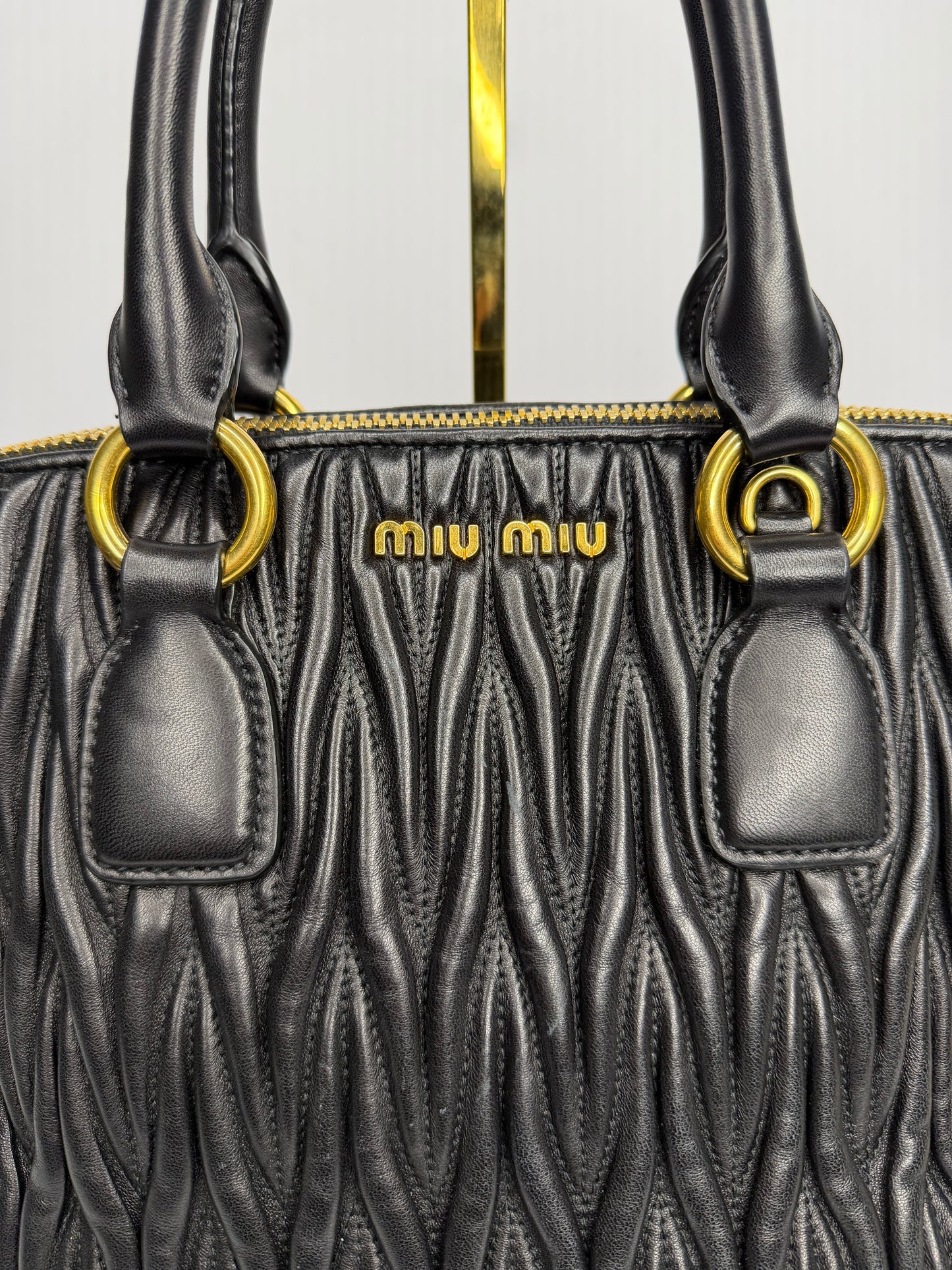Pre-owned Miu Miu Leather Matelasse Bauletto Black two way tote