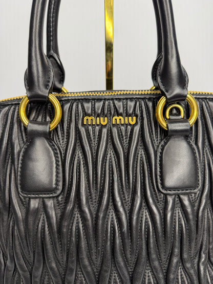 Pre-owned Miu Miu Leather Matelasse Bauletto Black two way tote