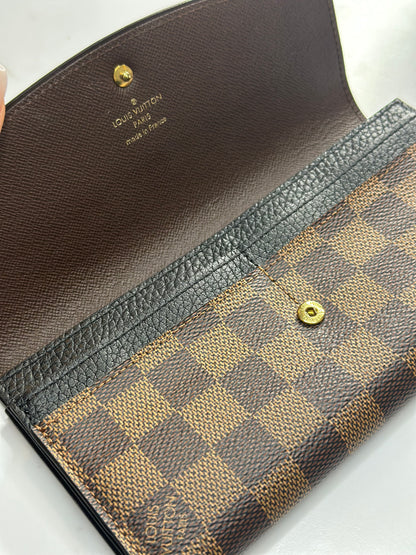 Pre-owned Louis Vuitton Normandy wallet in Damier Ebene canvas and black leather