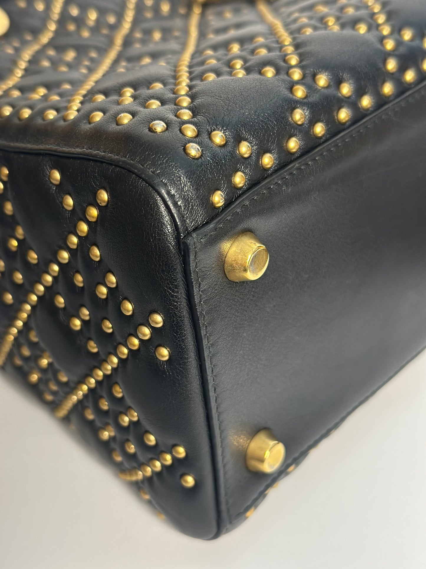 Pre-owned Christian Dior Supple Lady Dior Bag Cannage Studded Lambskin Medium